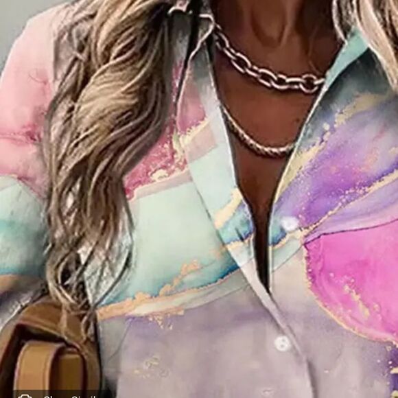 3-💼 Casual Marble Watercolor Print Long Sleeve Button Down Shirt. - Picture 6 of 9
